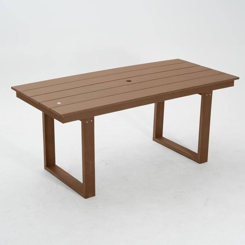 67" HDPE Outdoor Dining & Meeting Table, Weather-Resistant, Seats 6, Space-Saving Chair Slide-In - Brown