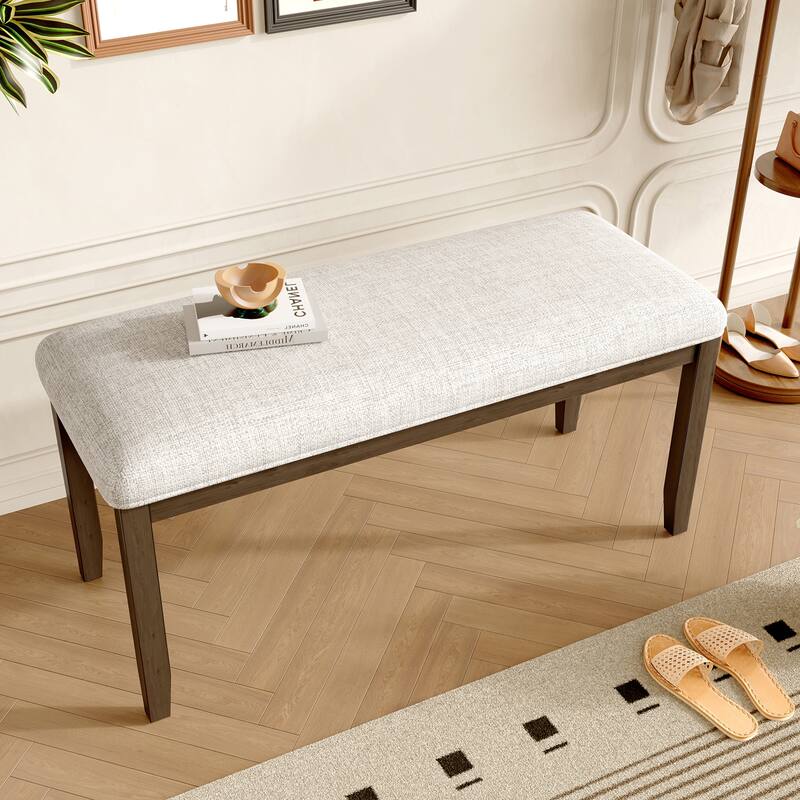 Dining Bench with Padded Seat and Solid Wood Leg,38-inch Entryway Bench for Living Room,Upholstered Bench - Beige+Brown