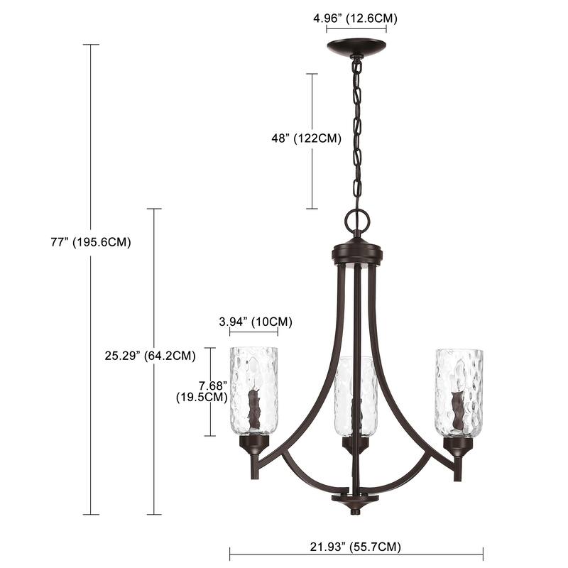 3-Light Aged Bronze Candle Chandelier - 21.93" x 77" x 21.93"