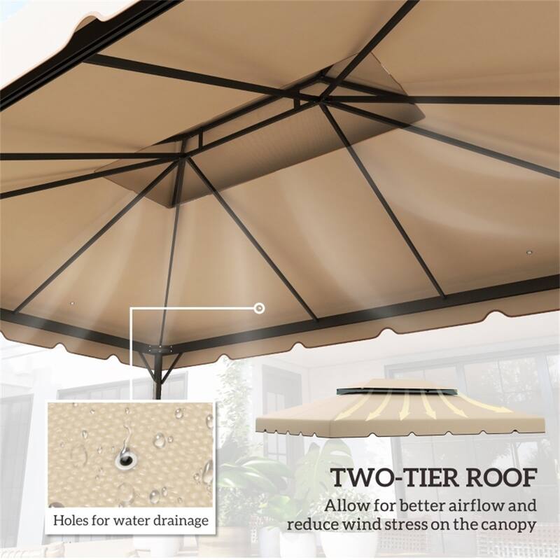 Cream White Replacement Canopy for Outsunny Gazebo Two Tier Polyester Roof with Eight Drainage Holes - 10' L x 10' W x 7.2' H