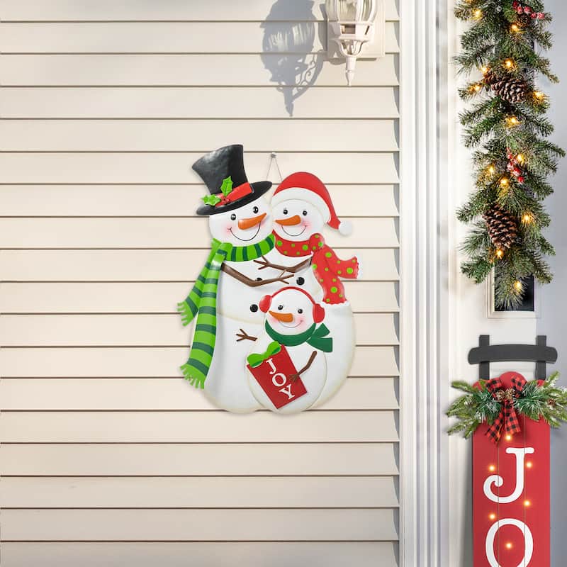 Glitzhome 30"H Christmas Metal Snowman Family Yard Stake Standing Hanging Decor