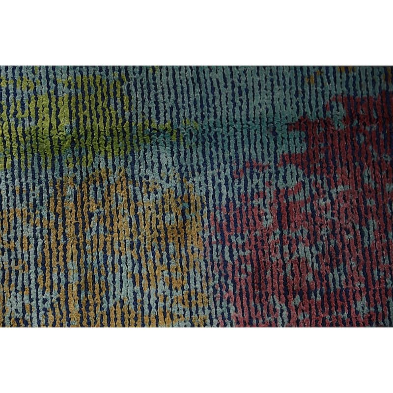 Contemporary Abstract Indian Rug Hand-Knotted Wool Carpet - 4'9"x 6'10"