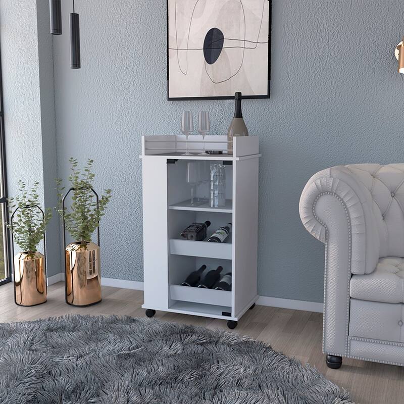 Bar Cart with Two-Side Shelves Beaver, Glass Door and Upper Surface