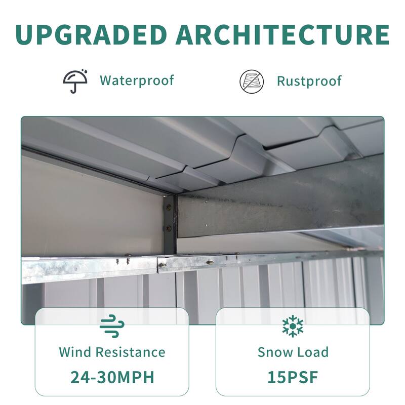 Rust-resistant Outdoor Storage Shed Garden Shed with Lockable Double Doors, Waterproof Tool Shed, Translucent PC Light Board