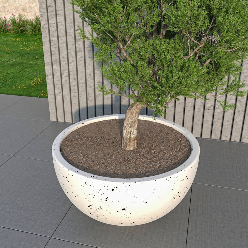 Iris Modern Minimalist Round Fiberstone and MGO Clay Planter With Drainage Holes for Indoor Outdoor Home Office Yard Patio Decor