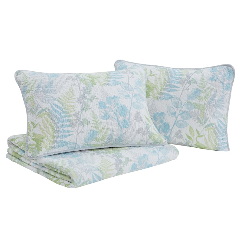 DESIGN STUDIO Althea Floral Spa Blue Soft Cotton Quilt Set