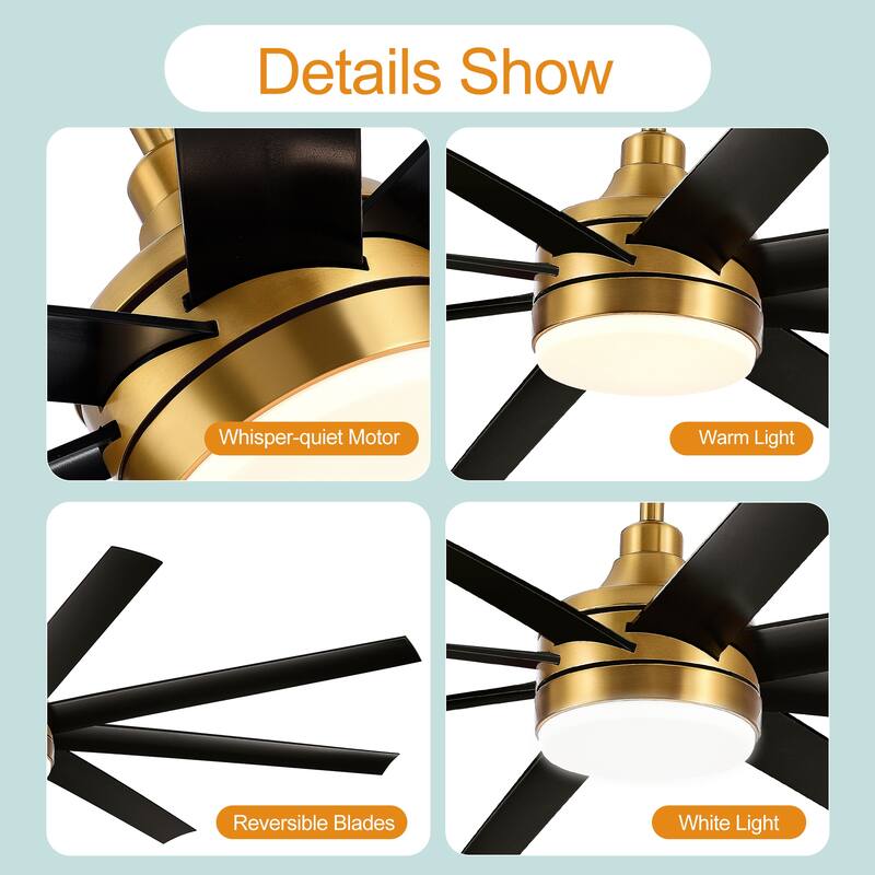 65-in Gold Large Indoor Ceiling Fan with Light Remote (8-Blade)
