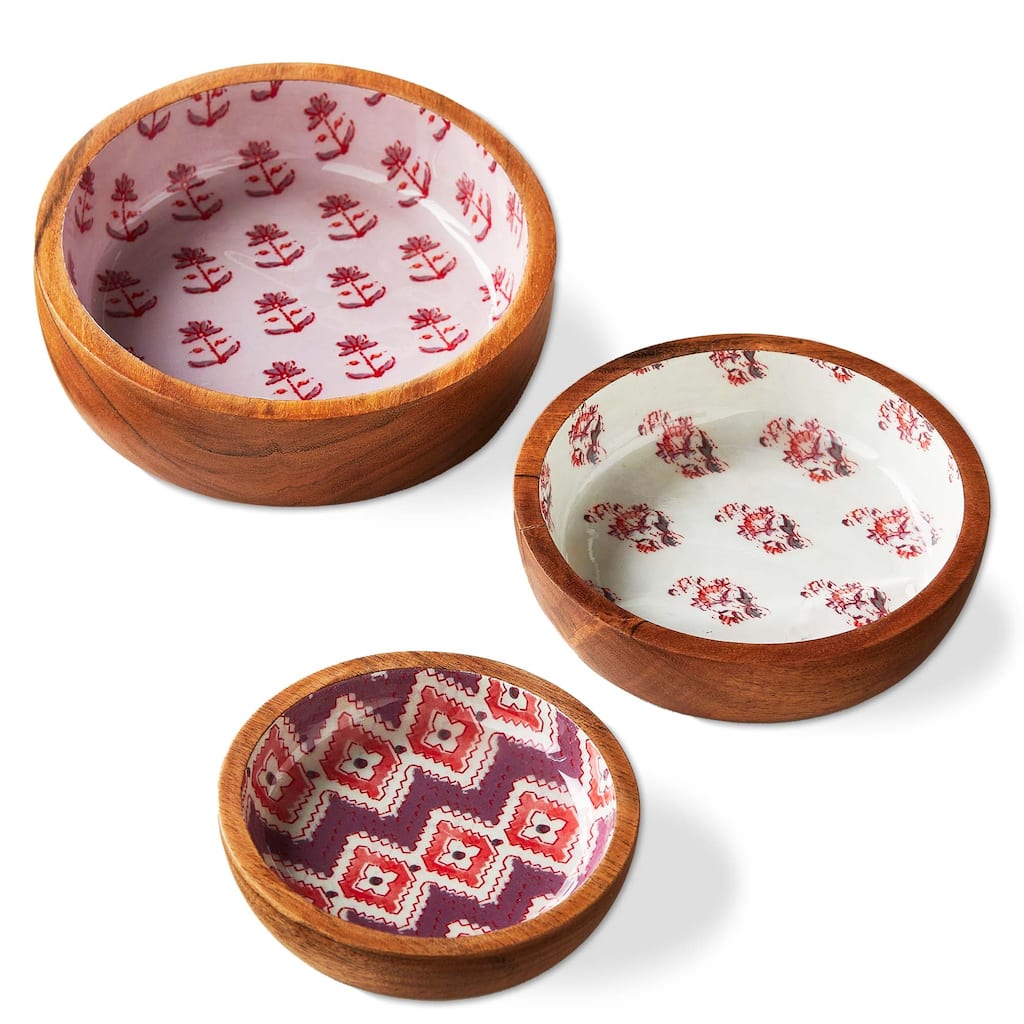 Jasmine Wood and Enamel Serving Bowl Multicolor 4.5 x 4.5 x 1 Hand Wash Only Perfect for Spring and Summer