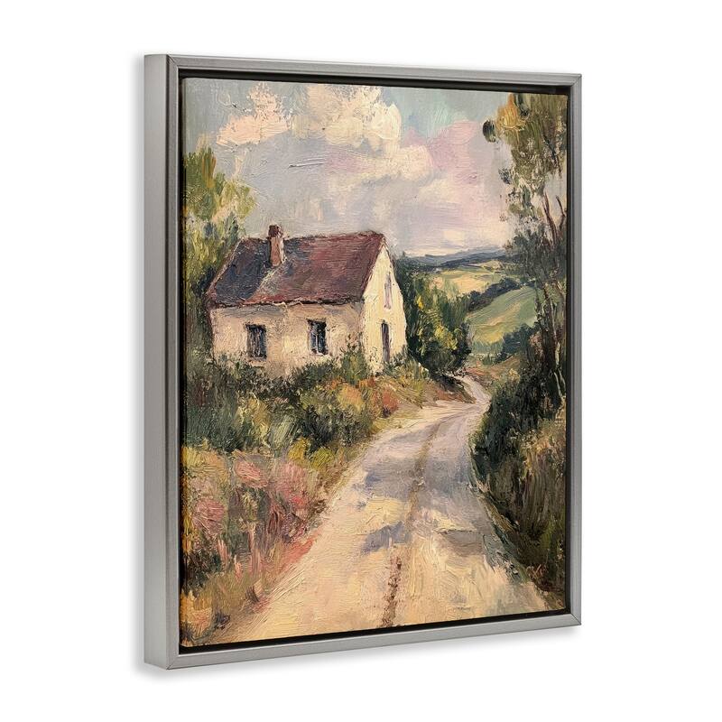 Stupell Scenic Cottage Road Framed Floater Canvas Wall Art Design By Petal Prints Design