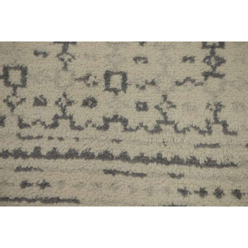 Hand-knotted Modern Wool Beige Geometric Area Rug Oriental Carpet - 7' 10'' X 5' 3''