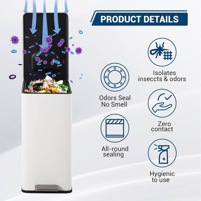 4 Gallon Stainless Steel Slim Trash Can, Garbage Bin for Office, Living Room