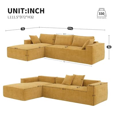 Chenille Free Combination Sofa Set with 2 Pillows, 111.5*72" Modular Sectional Sofa for Livingroom L-Shaped Compressed Sofa