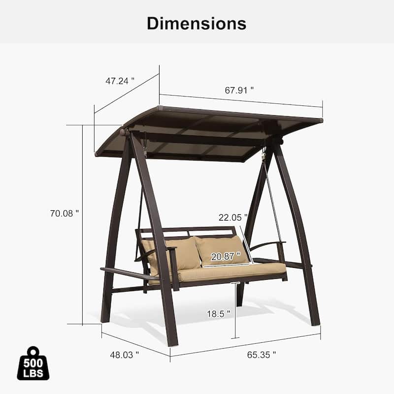 PURPLE LEAF Porch Swing with Adjustable PVC Canopy Outdoor Swing Chair and Outside Garden Porch, Cushion and Pillows Included