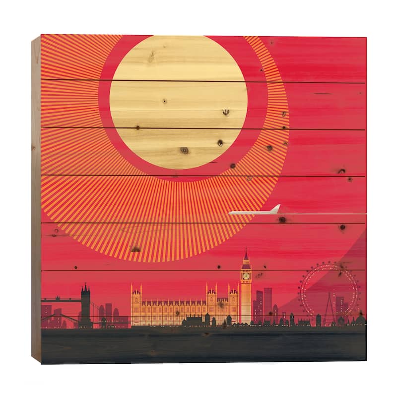 London Red Print On Wood by Bo Lundberg - Multi-Color - 26x26x1.5
