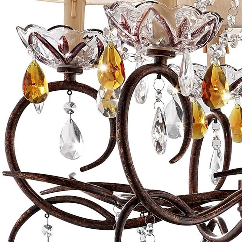 Burnished Bronze Hanging Ceiling Lamp with Clear and Amber Crystals - 27" x 25" x 25" - 27" x 25" x 25"