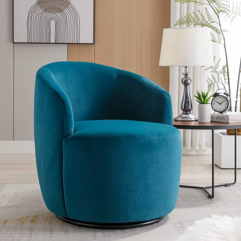 Swivel Accent Barrel Chair with Black Powder Coating Metal Ring