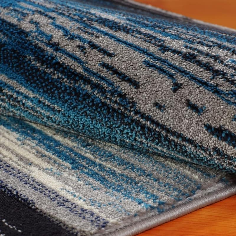 LaDole Rugs Copper Abstract European Area Rug in Black Grey Blue