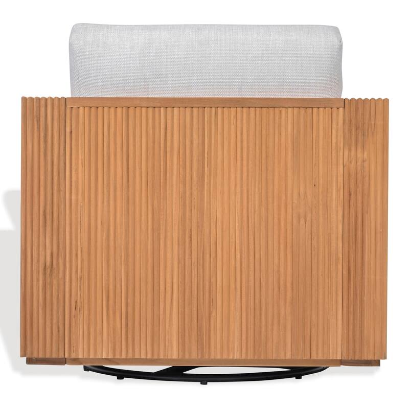 SAFAVIEH Couture Saint Lucia Reeded Teak Wood Swivel Patio Chair - 32"W x 30"D x 24"H