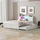 preview thumbnail 3 of 24, Queen Size Wood Storage Platform Kids Bed Frame with LED Headboard, Twin Size Trundle, and 2-Drawers, Easy to Assemble, White