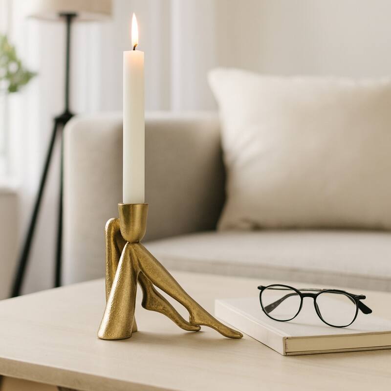 Metal Bent Legs Modern Taper Candle Holder - Gold