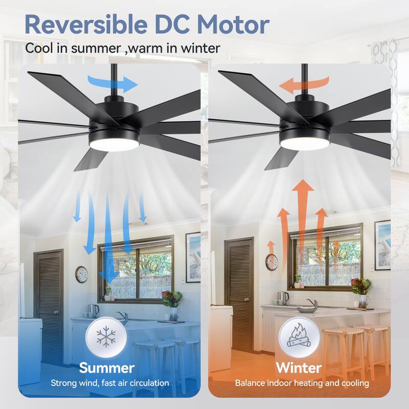 36/42/52/56/62/72/84-Inch Reversible Blade Integrated LED Ceiling Fan with Light Remote