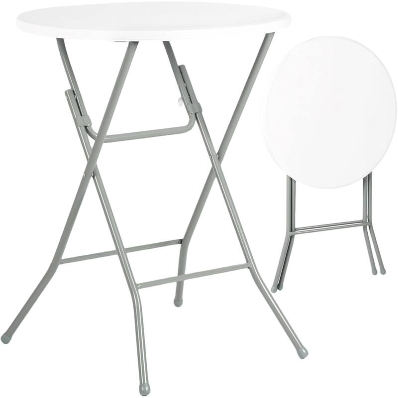 HOMYLIN 31.5" Folding Round Bar Table with Metal Frame for Indoor/Outdoor - White