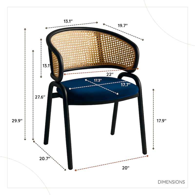 Ervilla Ergonomic Wicker Back Velvet Accent Dining Armchair with Powder Coated Steel Legs Protective Pad