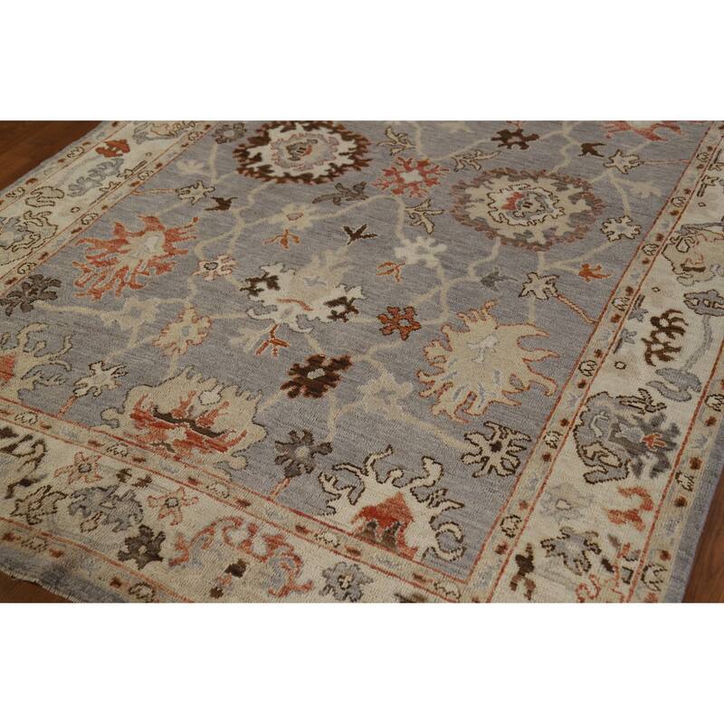 Hand Knotted Oriental 100% Wool Carpet Transitional All-Over Greys & Charcoal Oushak Area Rug - 8' 9'' X 5' 9''