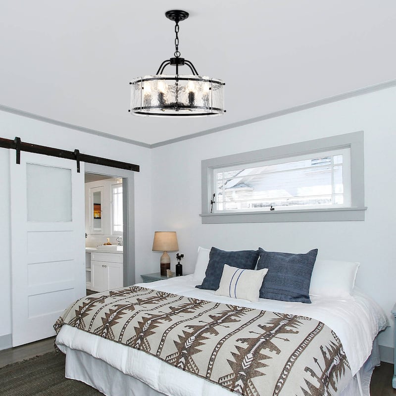 19.68-inch modern and stylish 6-light metal frame pendant lamp with rippled glass lampshade