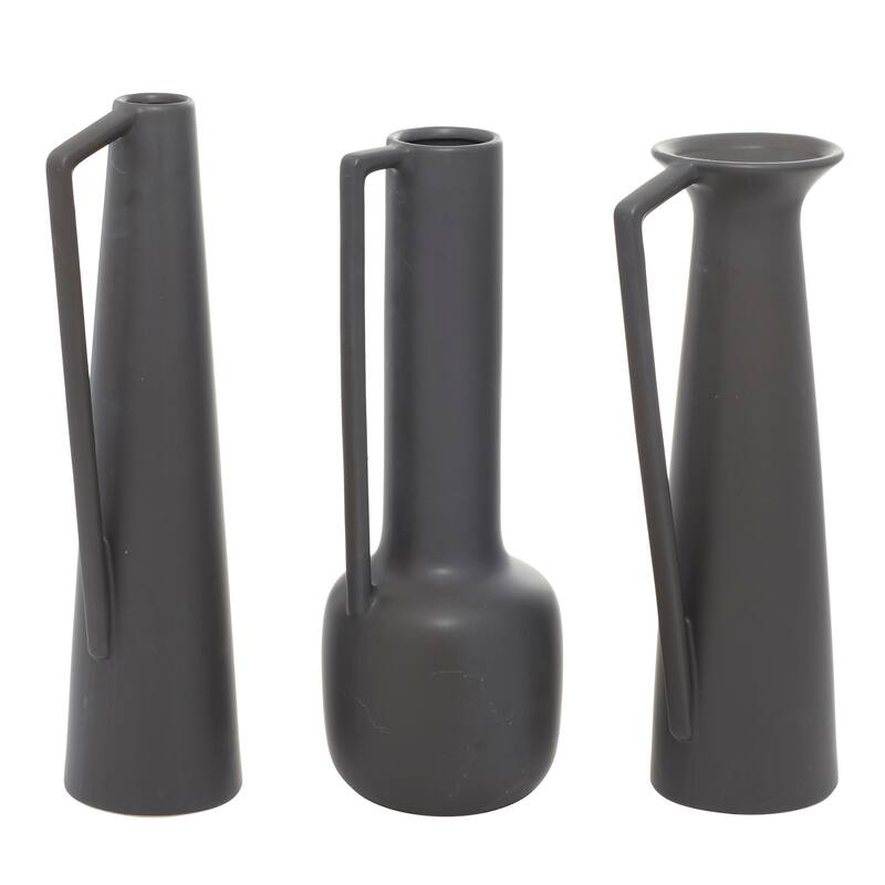 CosmoLiving by Cosmopolitan Ceramic Vase with Handles (Set of 3) - Black or White