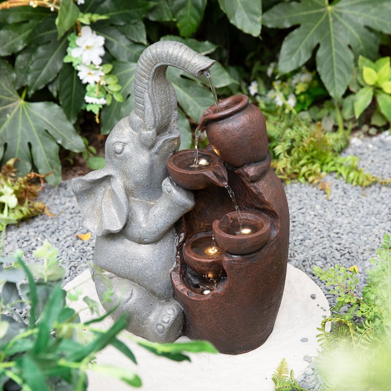 Glitzhome 18.5"H Outdoor Elephant Fountain or Statue for Patio, Yard, Porch Decor
