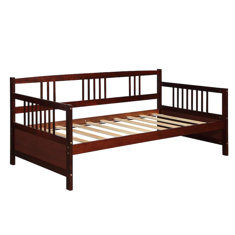 Twin Size Wooden Daybed Frame Dual-use Sturdy Sofa Bed - Espresso