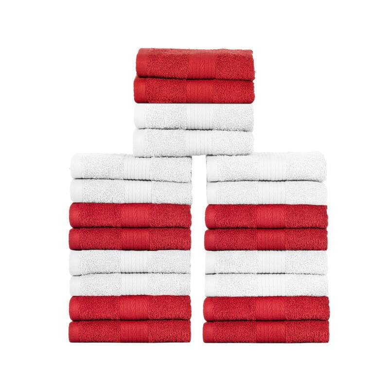 Cotton 600GSM Assorted Color Wash Cloths 12x12 Inch by Ample Decor - Pack of 20 - Red/White