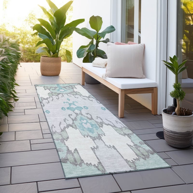 Machine Washable Indoor/ Outdoor Chantille Boho Global Rug - Mint - 2'3" x 7'6"