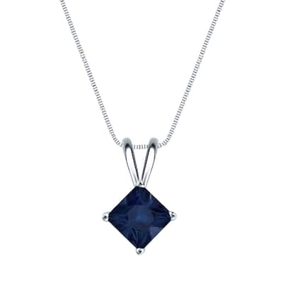 Auriya 14k Gold Princess-cut Sapphire Solitaire Necklace 1ct TW