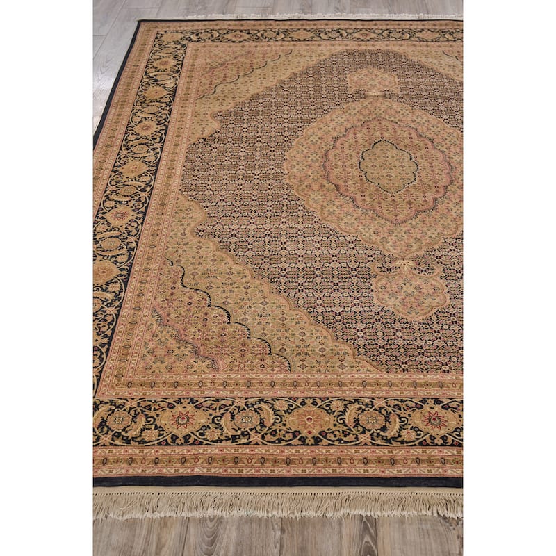 EXQUISITE RUGS ONE-OF-A-KIND Super Fine Tabriz Hand Knotted Beige/Black Rug - 8'x10'