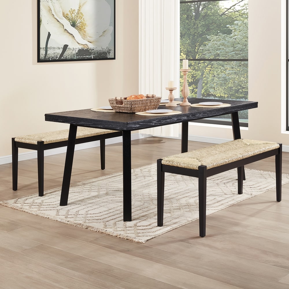 Bohemian 44.5" L Natural Weave Seagrass Rattan Entryway Dining Bench