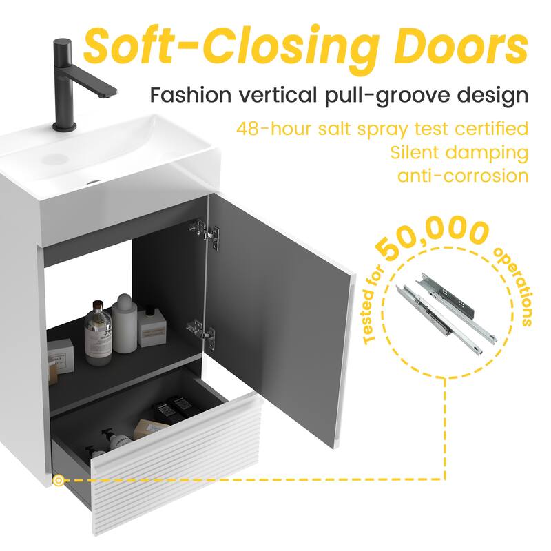 20" Striped Bathroom Vanity with White Ceramic Sink, Freestanding Bathroom Cabinet for Modern Bathroom