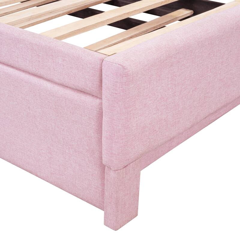 Twin Size Upholstered Daybed with Pop Up Trundle and L Shaped Backrest