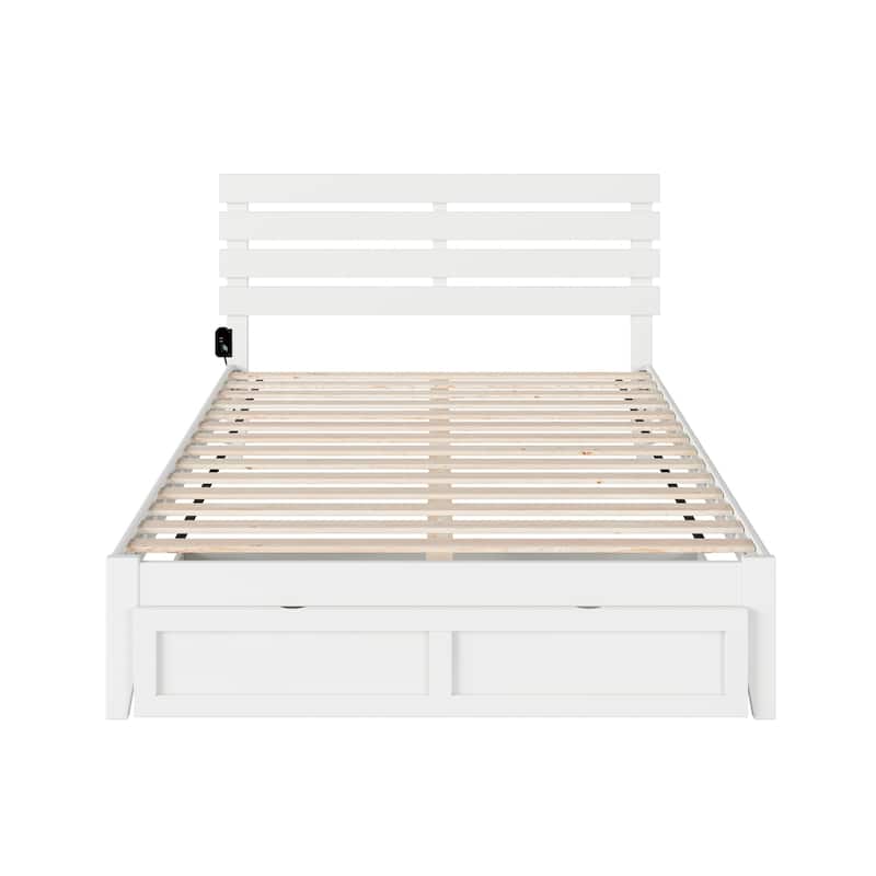 Queen Bed with Storage Drawer & USB Charger - Modern Grey Bedroom Furniture, 80"L x 60"W