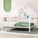 preview thumbnail 1 of 8, White Twin Size Metal House Platform Bed with Roof and Charming Chimney Twin - White
