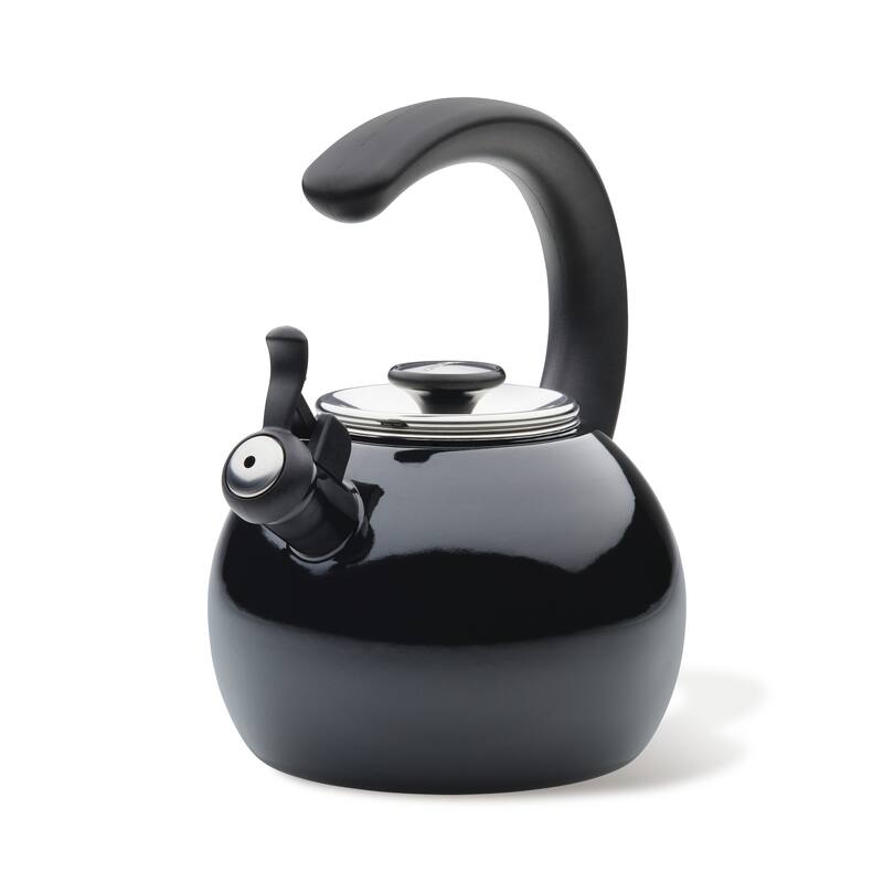 2-Quart Enamel on Steel Whistling Teakettle/Teapot With Flip-Up Spout, Black