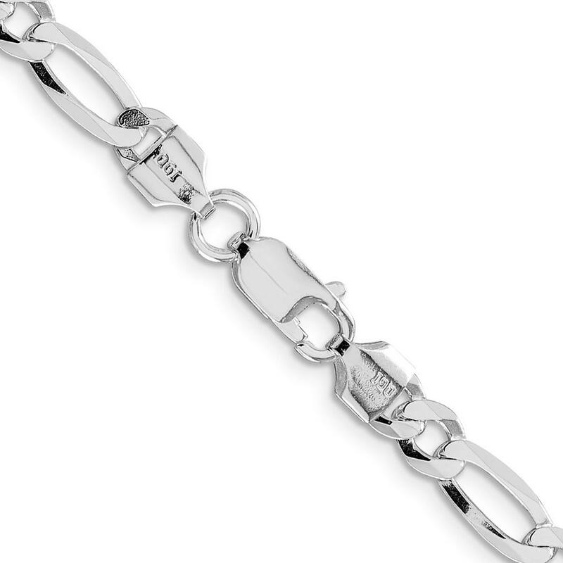 Curata 925 Sterling Silver Rhodium Plated 5.5mm Lightweight Flat Figaro Chain Necklace