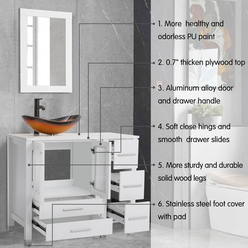 72" Bathroom Vanity Set with Vessel Sink Side Cabinet Combo