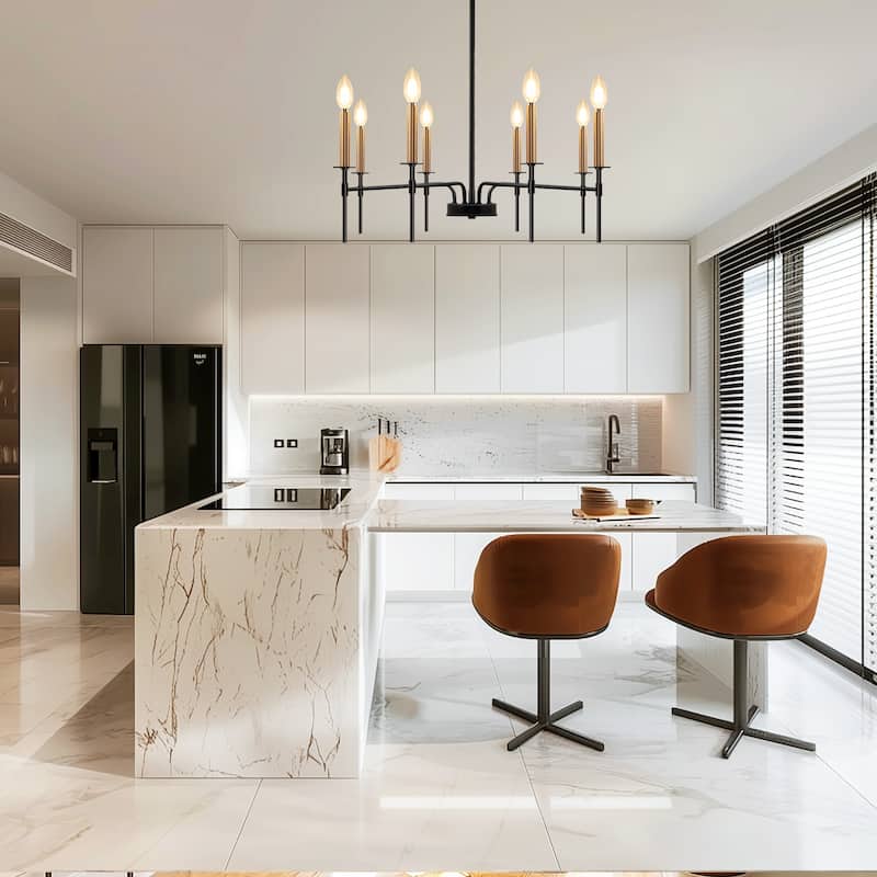 Modern Chandelier for Dining Room 8-Light Farmhouse Chandelier Lighting Fixtures Rustic Candle for Living Room Foyer Bedroom