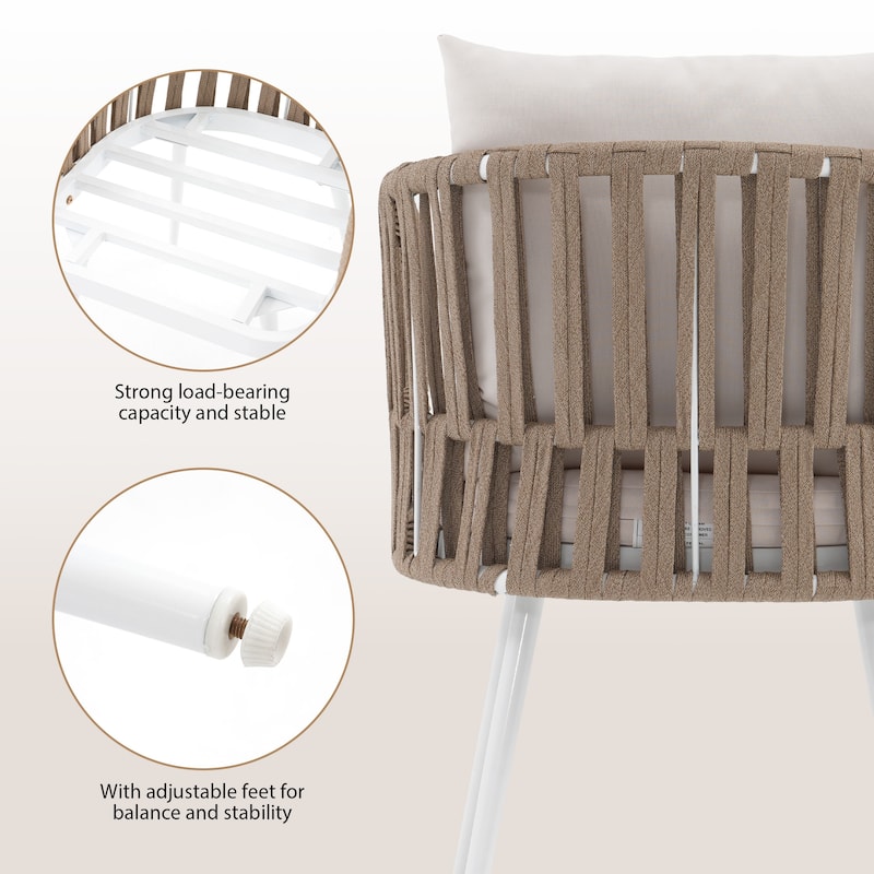 7-Piece Outdoor Dining Set Rope-Woven Arm Chairs and Dining Table with Umbrella Hole