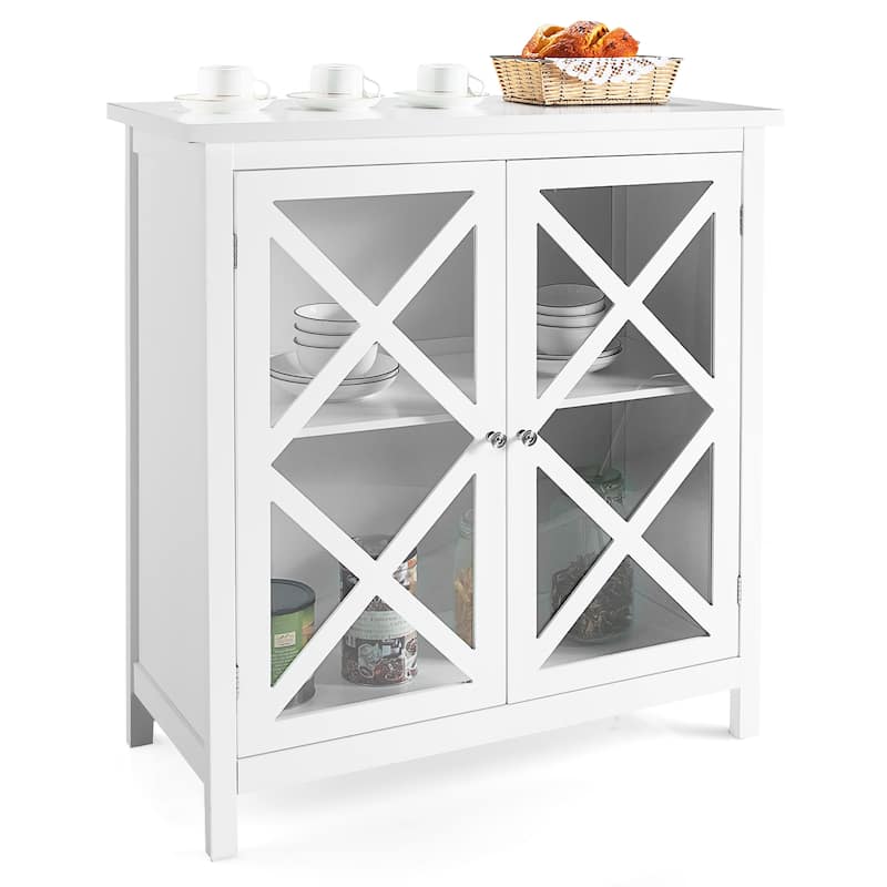 Costway Kitchen Buffet Sideboard Storage Cabinet w/Glass Doors & - See Details - White