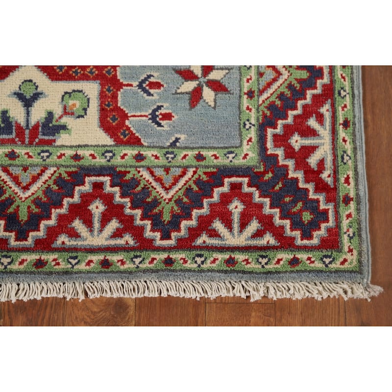 Light Blue Kazak Runner Rug Hand-Knotted Oriental Wool Carpet - 2'9" x 9'7"