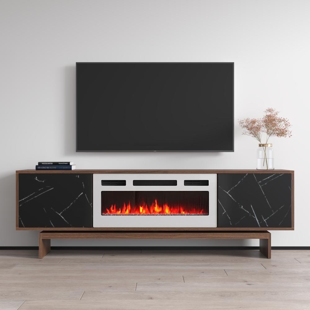 Meble Furniture Gram WH-EF Electric Fireplace TV Stand for up to 80" TVs - 70.9"W x 22.4"H