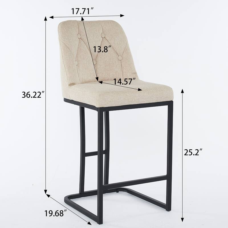 Bar Stool Set of 2, Upholstered Bar Stool with Button-Tufted Backrest, Counter Height Armless Chair with Sturdy Metal Frame